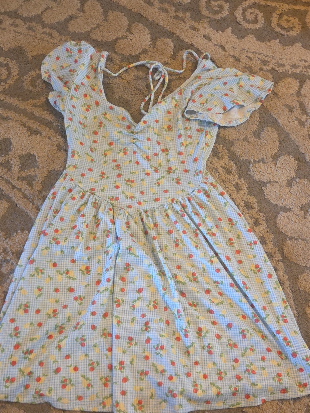 See You Monday Light Blue Strawberry Print Sundress